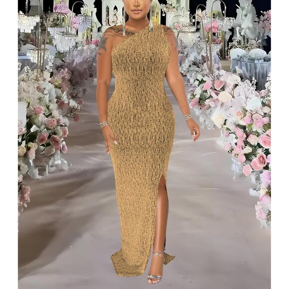 Plus Size Sleeveless Sparkly Evening Gown Formal Party Dress Elegant - Picture 4 of 7